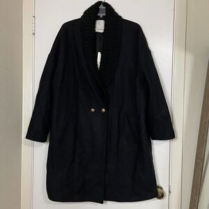 NEW PINKO Italian Wool Knit Overlap Pea Coat Gold accent size US 8 medium